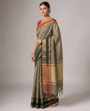 Black Silk Woven Checks Contrast Border Saree