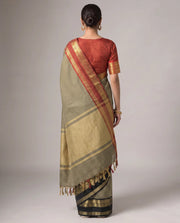 Black Silk Woven Checks Contrast Border Saree