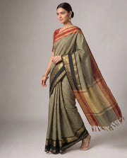 Black Silk Woven Checks Contrast Border Saree