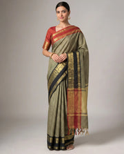 Black Silk Woven Checks Contrast Border Saree