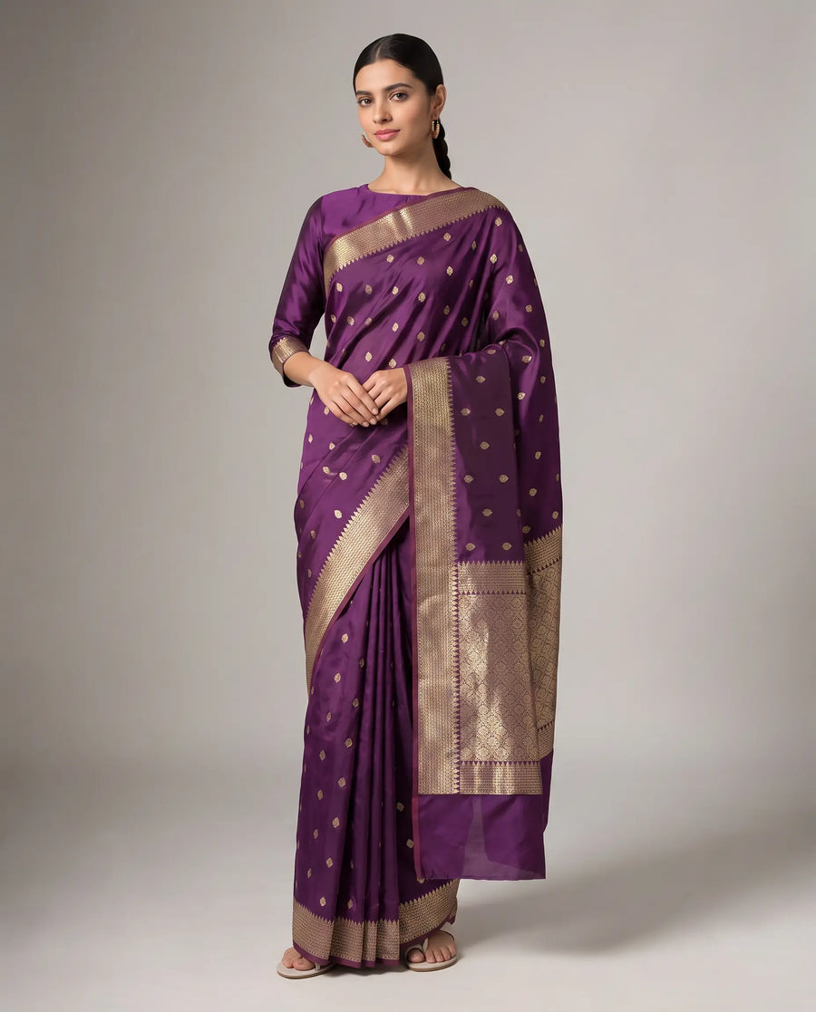 Dark Purple Fancy Silk Zari Butti Saree