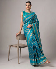 Teal Fancy Silk Zari Strip Saree