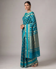 Teal Fancy Silk Zari Strip Saree