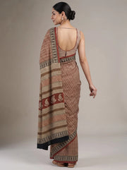 Beige & Red Cotton Printed Saree