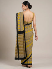 Black & Yellow Cotton Printed Saree