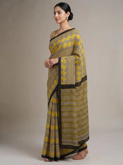 Black & Yellow Cotton Printed Saree
