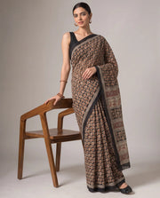 Black & Beige Cotton Ethnic Printed Saree