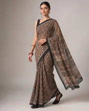 Black & Beige Cotton Ethnic Printed Saree