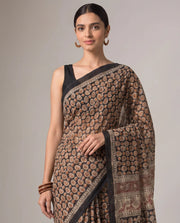 Black & Beige Cotton Ethnic Printed Saree