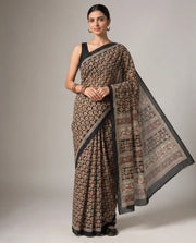 Black & Beige Cotton Ethnic Printed Saree