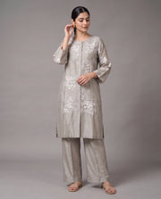 Taupe Gray Embroidered Straight Co-ord Set