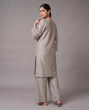 Taupe Gray Embroidered Straight Co-ord Set
