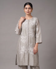 Taupe Gray Embroidered Straight Co-ord Set