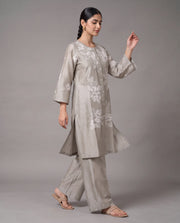 Taupe Gray Embroidered Straight Co-ord Set