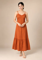 Rust Plain Flared Sleeveless Kurta