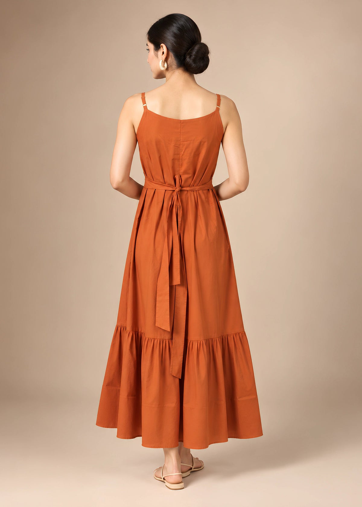 Rust Plain Flared Sleeveless Kurta