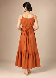 Rust Plain Flared Sleeveless Kurta