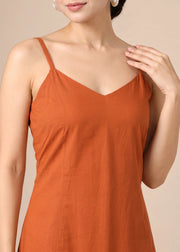 Rust Plain Flared Sleeveless Kurta