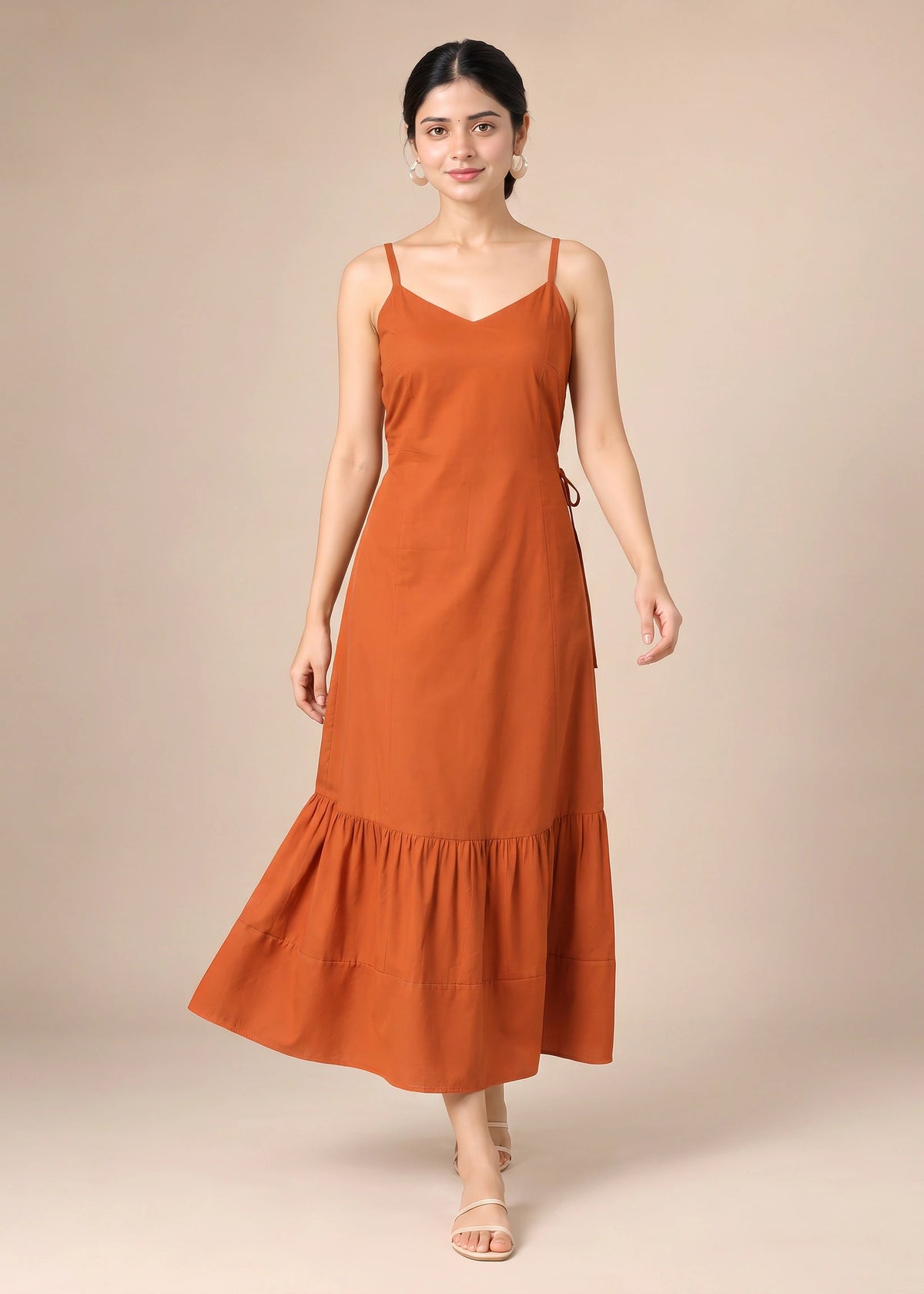 Rust Plain Flared Sleeveless Kurta
