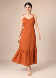 Rust Plain Flared Sleeveless Kurta