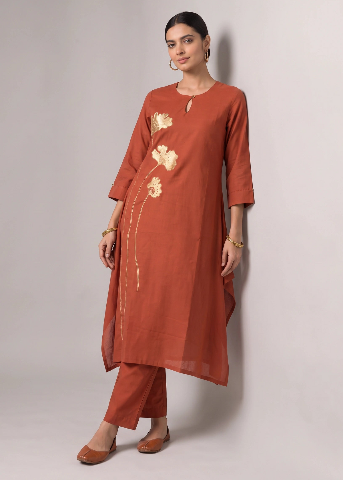 Rust Embroidered A-Line Co-ord Set