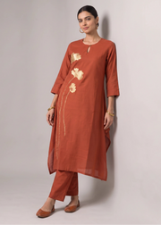 Rust Embroidered A-Line Co-ord Set