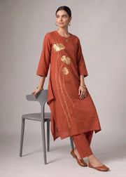 Rust Embroidered A-Line Co-ord Set
