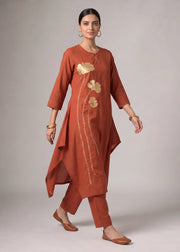 Rust Embroidered A-Line Co-ord Set