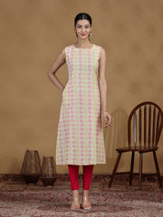 Pastel Diamond Printed Sleeveless Cotton Kurta