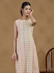 Pastel Diamond Printed Sleeveless Cotton Kurta