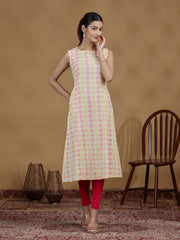 Pastel Diamond Printed Sleeveless Cotton Kurta
