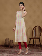 Pastel Diamond Printed Sleeveless Cotton Kurta