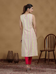 Pastel Diamond Printed Sleeveless Cotton Kurta
