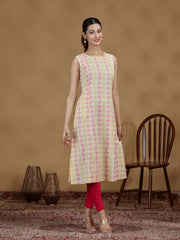 Pastel Diamond Printed Sleeveless Cotton Kurta