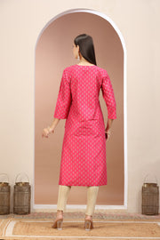 Pink PolySilk Embroidered Straight Kurta