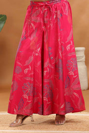 Rani Pink Roman Silk Straight Embroidered Kurta Sharara and Dupatta Set for women and girls