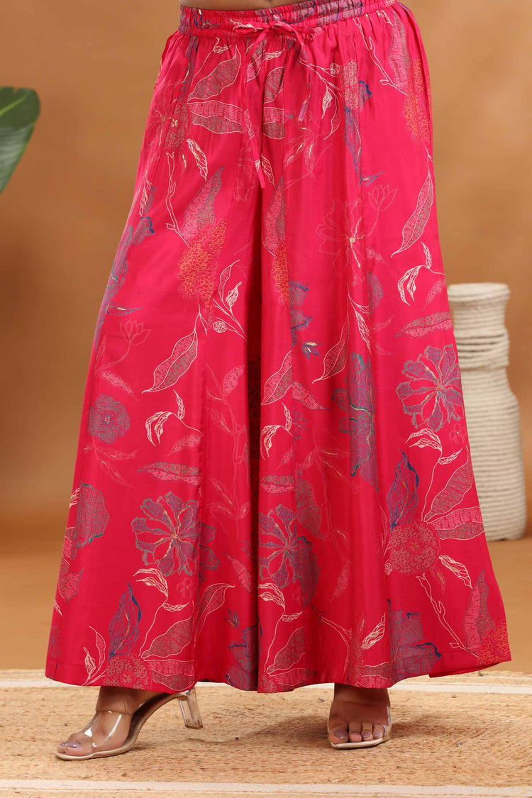 Rani Pink Roman Silk Straight Embroidered Kurta Sharara and Dupatta Set for women and girls