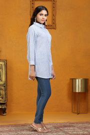 Off White & Blue Printed Jaipuri Cotton Tunic for ladies online