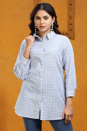 Off White & Blue Printed Jaipuri Cotton Tunic for ladies online