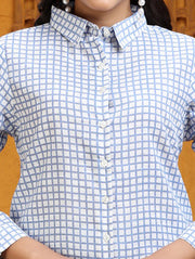 Off White & Blue Printed Jaipuri Cotton Tunic for ladies online