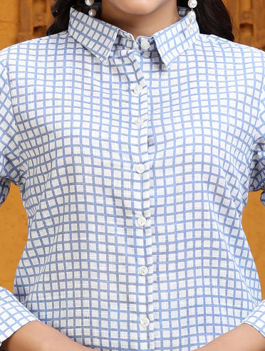 Off White & Blue Printed Jaipuri Cotton Tunic for ladies online