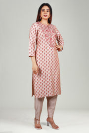 Off White PolySilk Straight Embroidered Kurta Pant Co ord Set