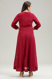 Maroon Georgette Anarkali Embroidered Kurta Pant Suit Set for women