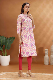 Purple Jaipuri Cotton Straight Printed Kurta