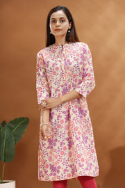 Purple Jaipuri Cotton Straight Printed Kurta