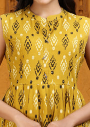 Mustard Yellow Cotton A Line Sleeveless Kurta for women online