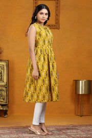 Mustard Yellow Cotton A Line Sleeveless Kurta for women online