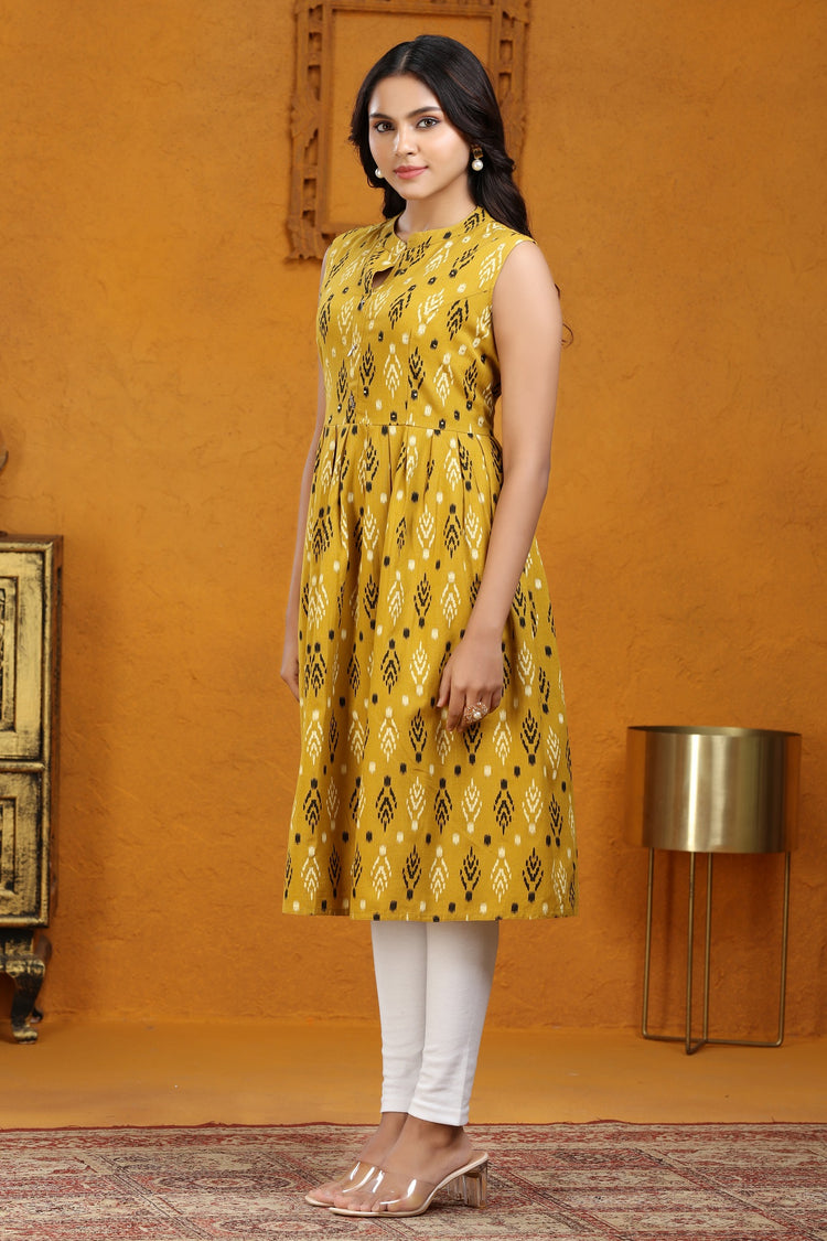 Mustard Yellow Cotton A Line Sleeveless Kurta for women online