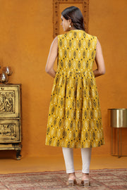 Mustard Yellow Cotton A Line Sleeveless Kurta for women online