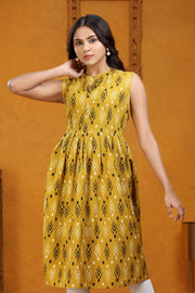 Mustard Yellow Cotton A Line Sleeveless Kurta for women online